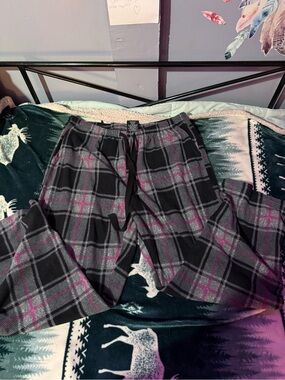 Gray and Pink Plaid Lounge Pants